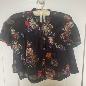 Free People Black Floral Blouse